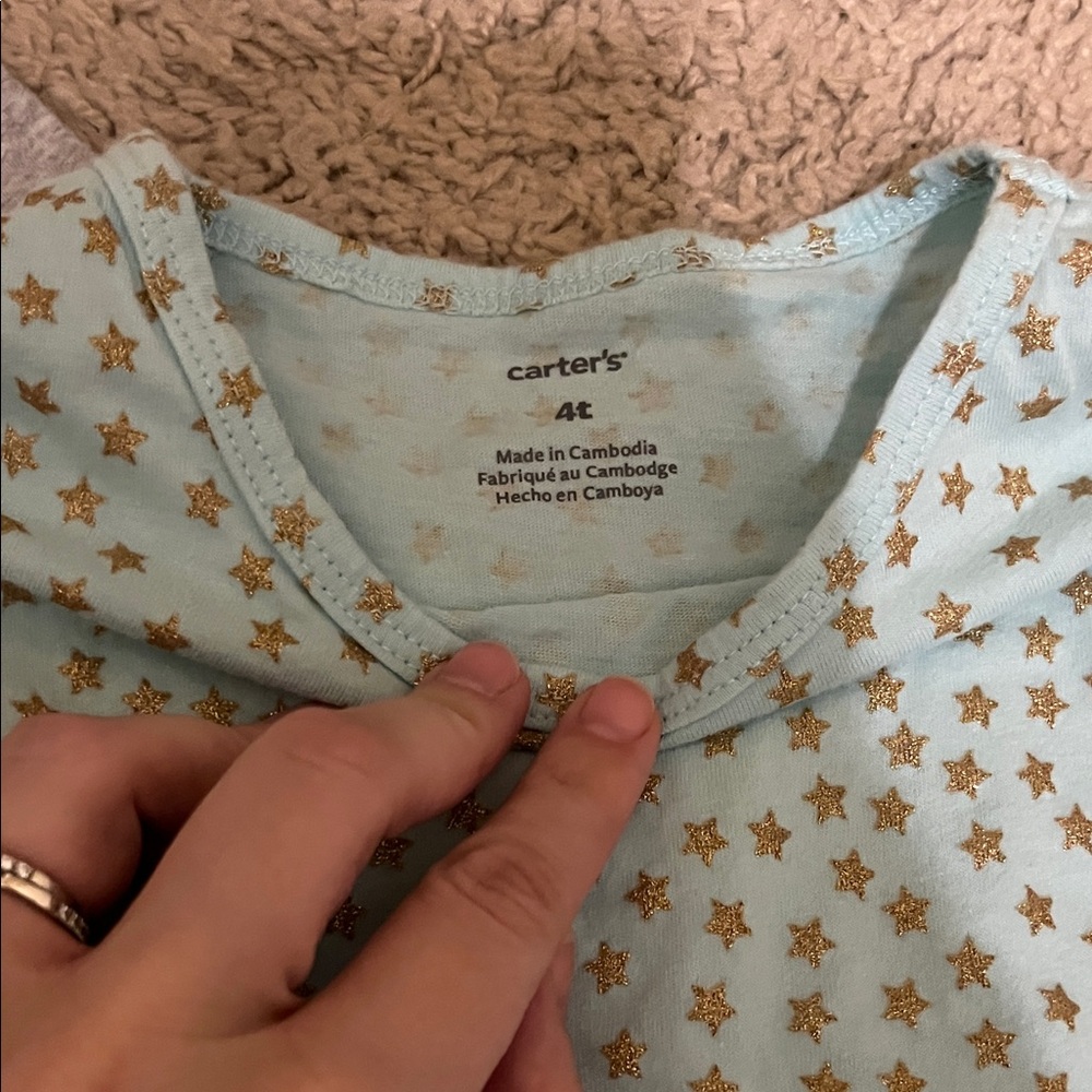 Carter's Light Blue Top with Gold Stars - Picture 2 of 3